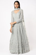 Load image into Gallery viewer, Grey net self on self cut dana embroidered lehenga

