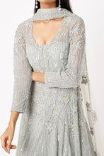 Load image into Gallery viewer, Grey net self on self cut dana embroidered lehenga
