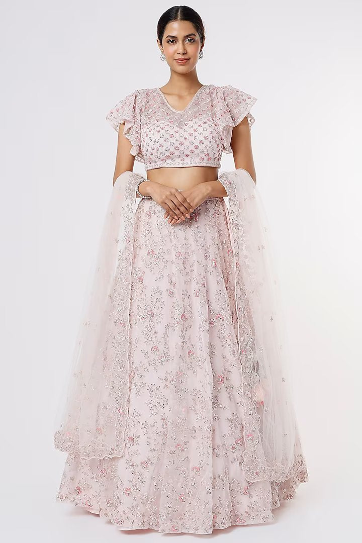 Pink organza embroidered lehenga