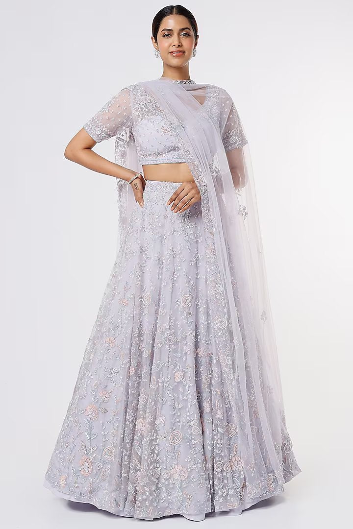 Lilac organza embroidered lehenga
