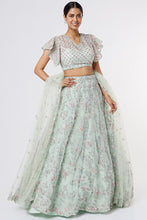 Load image into Gallery viewer, Aqua organza embroidered lehenga
