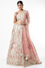 Load image into Gallery viewer, Peach raw silk thread embroidered lehenga
