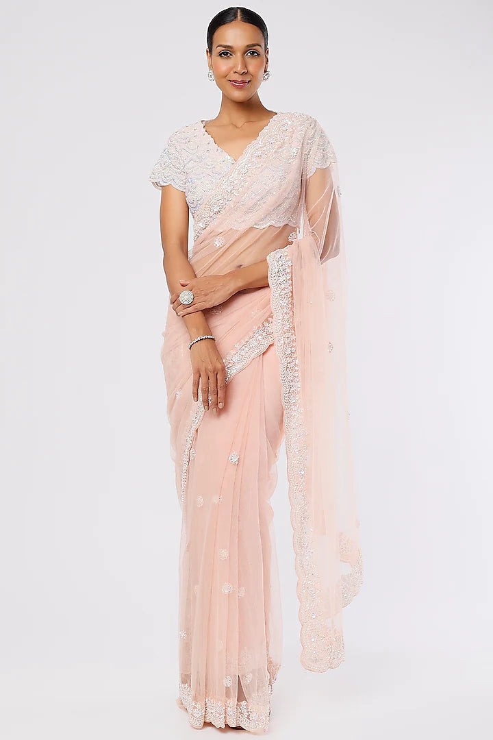 Blush Pink Embellished Saree Set