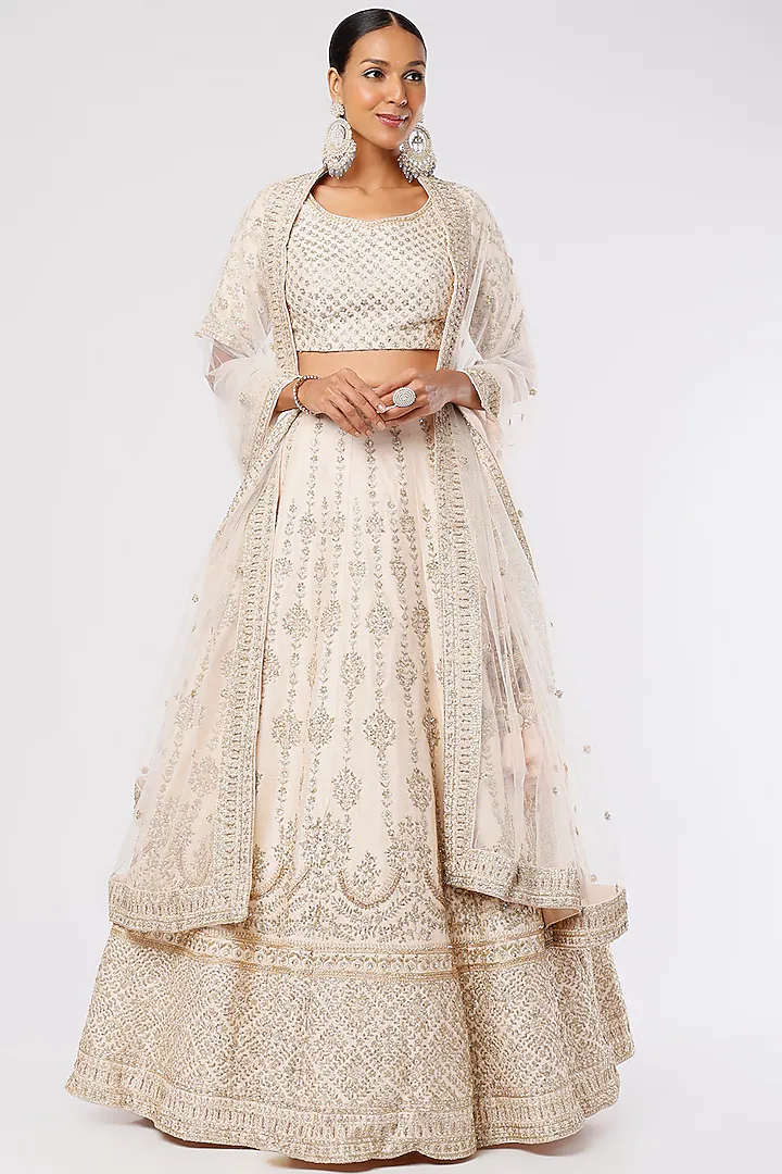 Pink raw silk intricate embroidered lehenga