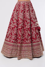 Load image into Gallery viewer, Maroon raw silk heavily hand embroidered lehenga
