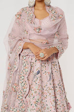 Load image into Gallery viewer, Pink raw silk embroidered lehenga
