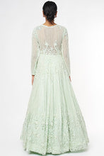 Load image into Gallery viewer, Mint net self on self embroidered lehenga
