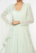 Load image into Gallery viewer, Mint net self on self embroidered lehenga
