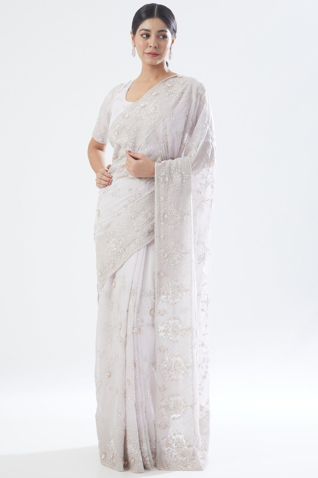 BLUSH PINK EMBROIDERED SAREE SET