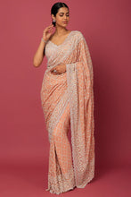 Load image into Gallery viewer, Peach Organza Embellished Saree Set
