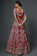 Load image into Gallery viewer, Maroon raw silk zardozi work lehenga
