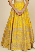Load image into Gallery viewer, Mustard raw silk sequins and thread embroidered lehenga

