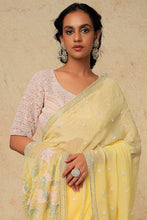 Load image into Gallery viewer, Lemon Organza Embroidered Saree Set
