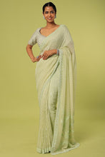 Load image into Gallery viewer, Mint Green Embroidered Saree Set
