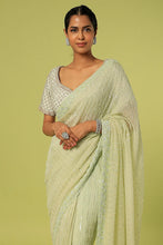 Load image into Gallery viewer, Mint Green Embroidered Saree Set
