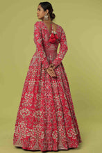 Load image into Gallery viewer, Red raw silk heavily embroidered jacket lehenga
