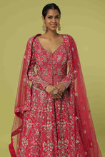 Load image into Gallery viewer, Red raw silk heavily embroidered jacket lehenga
