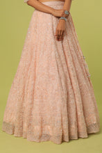 Load image into Gallery viewer, Pink net self on slef cut dana, pearl embroidered lehenga
