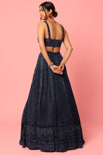 Load image into Gallery viewer, Navy net cut dana, sequins embroidered lehenga
