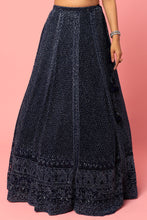 Load image into Gallery viewer, Navy net cut dana, sequins embroidered lehenga

