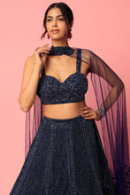 Load image into Gallery viewer, Navy net cut dana, sequins embroidered lehenga
