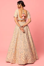 Load image into Gallery viewer, Peach raw silk thread embroidered lehenga
