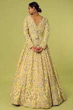 Load image into Gallery viewer, Yellow raw silk heavily embroidered jacket lehenga
