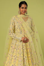 Load image into Gallery viewer, Yellow raw silk heavily embroidered jacket lehenga
