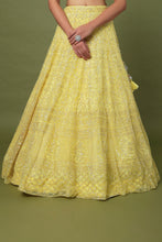 Load image into Gallery viewer, Yellow net sequins and cutdana embroidered lehenga
