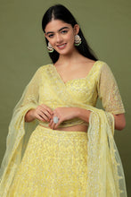 Load image into Gallery viewer, Yellow net sequins and cutdana embroidered lehenga

