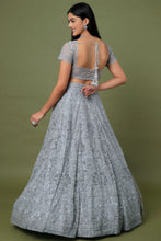 Load image into Gallery viewer, Grey net self on self cut dana embroidered lehenga
