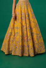 Load image into Gallery viewer, Mustard raw silk thread and zari embroidered lehenga
