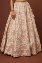 Load image into Gallery viewer, Peach raw silk lace and resham embroidered lehenga
