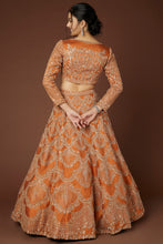 Load image into Gallery viewer, Rust raw silk hand embroidered lehenga
