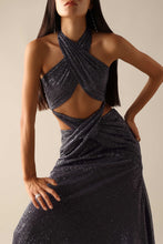 Load image into Gallery viewer, Grey Halter Neck Gown with Draped Detail
