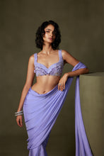 Load image into Gallery viewer, Purple Pre Pleated Saree with Pearl Embroidered Blouse
