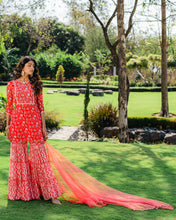 Load image into Gallery viewer, Cherry Red Floral Printed Sharara Set
