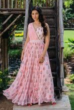 Load image into Gallery viewer, Blush Pink Floral Printed Embroidered Gown
