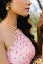 Load image into Gallery viewer, Blush Pink Floral Printed Embroidered Crop-Top &amp; Flared Skirt Set
