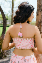 Load image into Gallery viewer, Blush Pink Floral Printed Embroidered Crop-Top &amp; Flared Skirt Set
