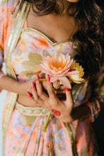 Load image into Gallery viewer, Coral Peach Printed &amp; Embroidered Long Jacket &amp; Skirt Set
