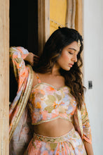 Load image into Gallery viewer, Coral Peach Printed &amp; Embroidered Long Jacket &amp; Skirt Set
