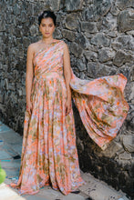 Load image into Gallery viewer, Coral Peach Printed &amp; Pleated Jumpsuit
