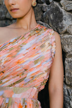 Load image into Gallery viewer, Coral Peach Printed &amp; Pleated Jumpsuit
