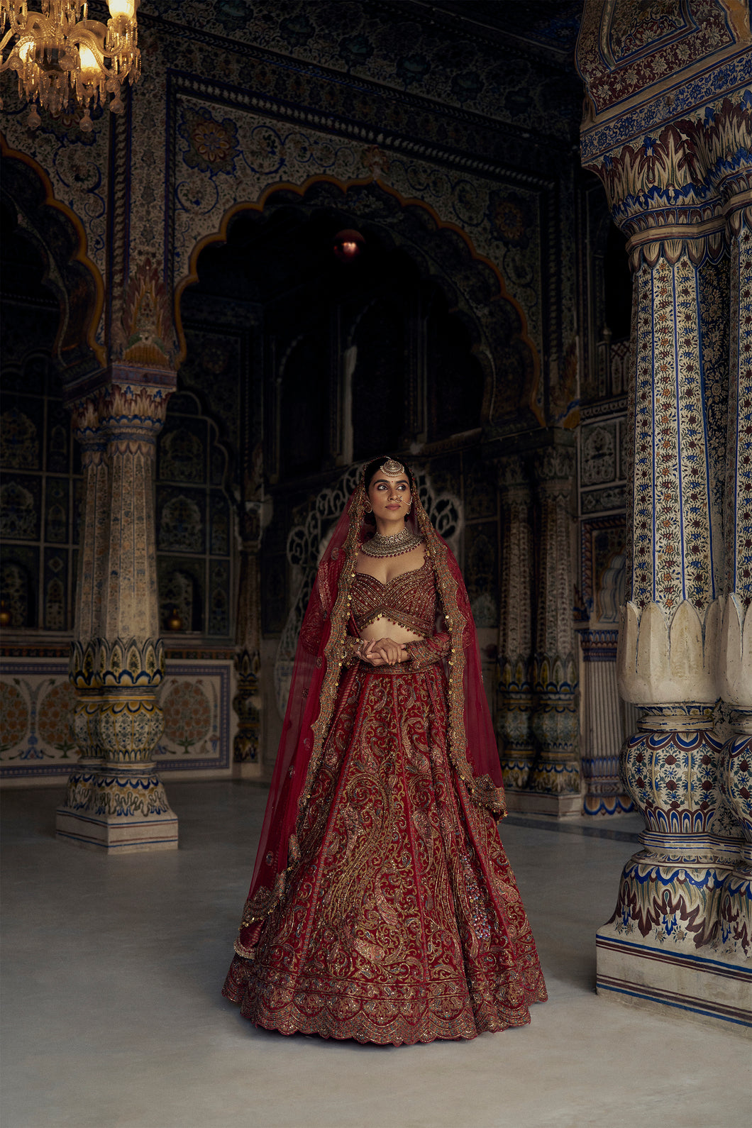 RED RAW SILK LEHENGA CHOLI DUPATTA WITH AN OPTIONAL SECOND DUPATTA