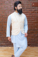 Load image into Gallery viewer, Sky Blue Kurta and Pant set with Yellow Vest
