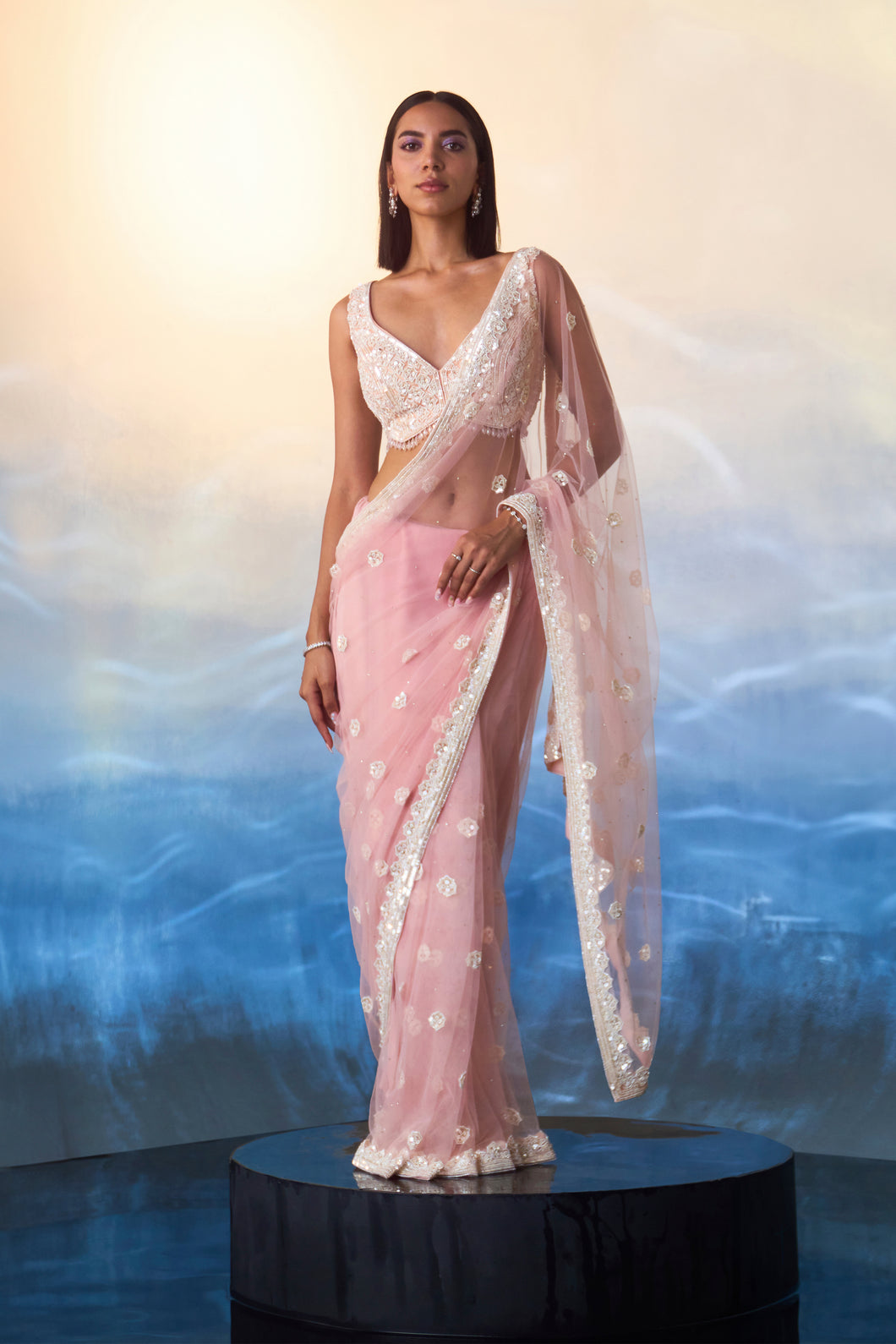 BLUSH PINK NET SAREE
