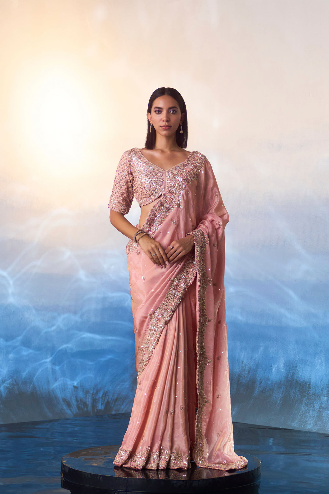 PEACH TISSUE SAREE