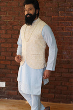Load image into Gallery viewer, Sky Blue Kurta and Pant set with Yellow Vest
