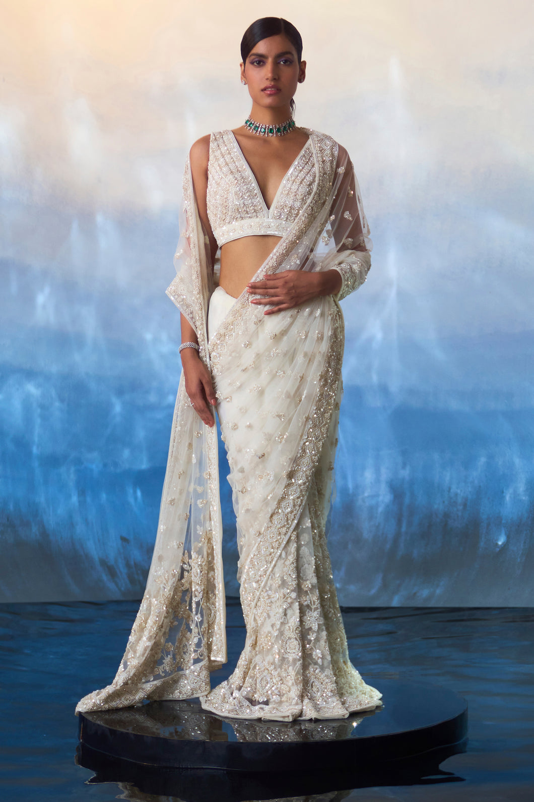 IVORY NET SAREE